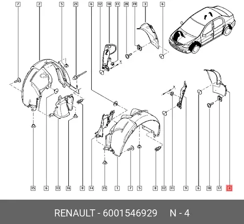 Подкрылок RENAULT 6001546929