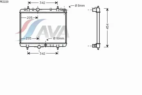 Радиатор системы охлаждения двигателя AVA PE2220