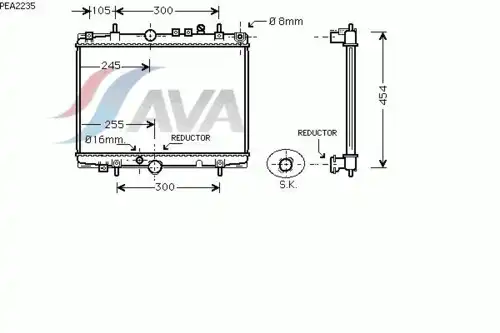 Радиатор системы охлаждения двигателя AVA PEA2235
