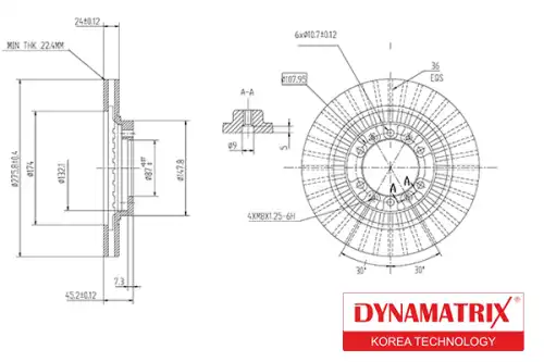 Тормозной диск DYNAMAX DBD1109 вентилируемый , передняя ось