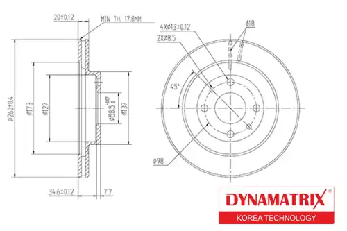 Тормозной диск DYNAMAX DBD1147 вентилируемый , передняя ось