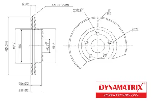 Тормозной диск DYNAMAX DBD1169 вентилируемый , передняя ось
