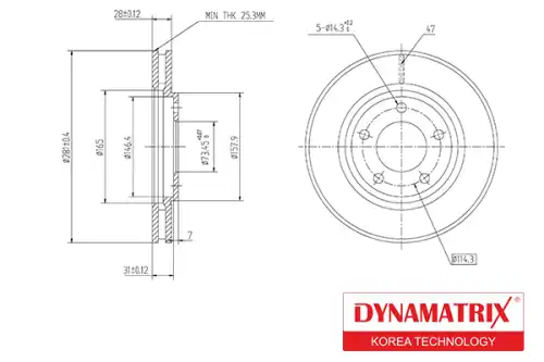 Тормозной диск DYNAMAX DBD1214 вентилируемый , передняя ось