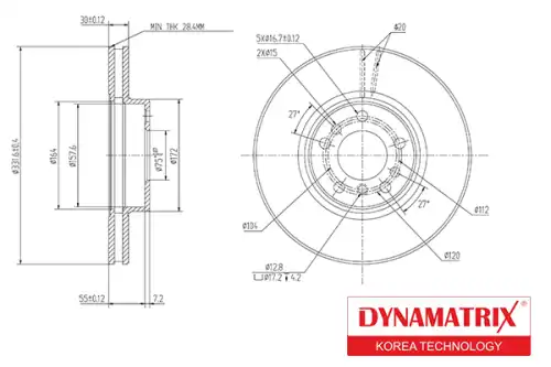 Тормозной диск DYNAMAX DBD1256 вентилируемый , передняя ось