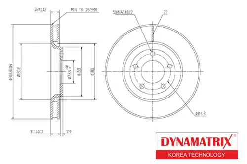 Тормозной диск DYNAMAX DBD1372 вентилируемый , передняя ось