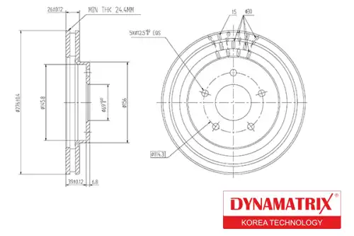 Тормозной диск DYNAMAX DBD1599 вентилируемый , передняя ось