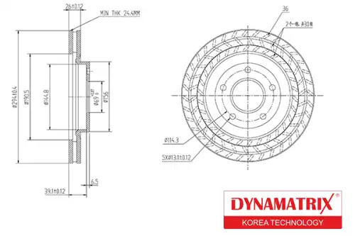 Тормозной диск DYNAMAX DBD1624 вентилируемый , передняя ось