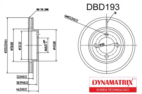 Тормозной диск DYNAMAX DBD193 вентилируемый , передняя ось