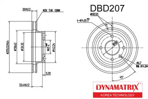 Тормозной диск DYNAMAX DBD207 вентилируемый , передняя ось