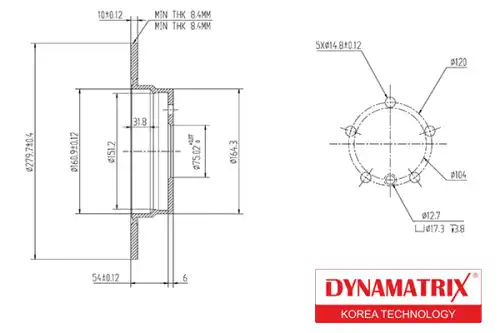 Тормозной диск DYNAMAX DBD249 полный , задняя ось