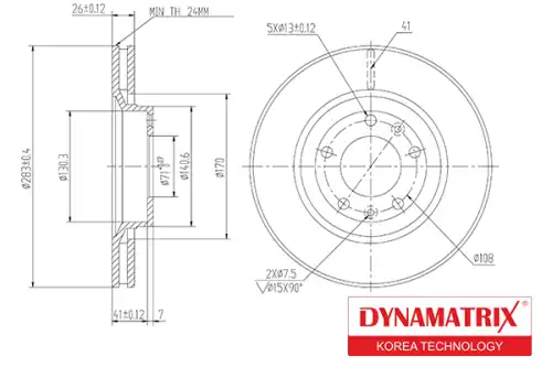 Тормозной диск DYNAMAX DBD264 вентилируемый , передняя ось