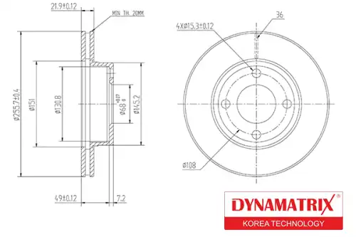 Тормозной диск DYNAMAX DBD319 вентилируемый , передняя ось