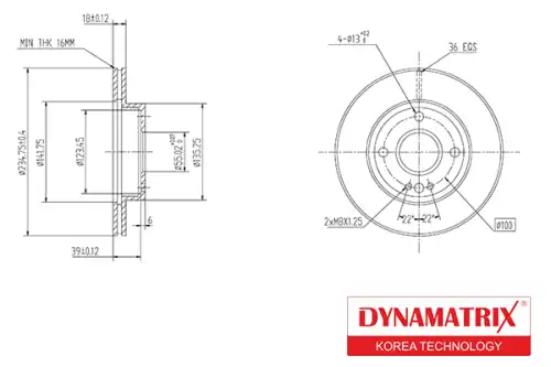 Тормозной диск DYNAMAX DBD497 вентилируемый , передняя ось
