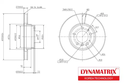 Тормозной диск DYNAMAX DBD624 вентилируемый , передняя ось