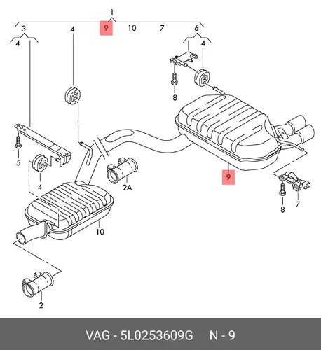Задний глушитель 5L0253609G VAG