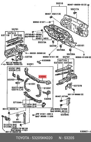 53205KK020 Панель радиатора верхняя TOYOTA / LEXUS
