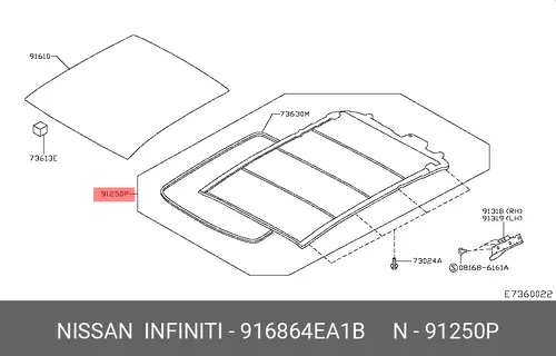 Стекло люка NISSAN 91686-4EA1B
