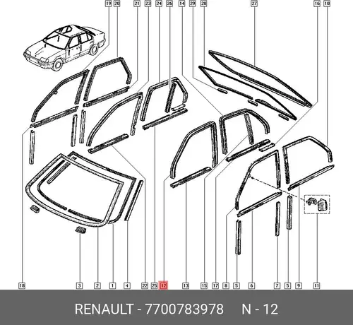 Уплотнитель стекла 7700783978 RENAULT
