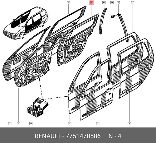Дверь зад.прав.КАО... 7751470586 RENAULT