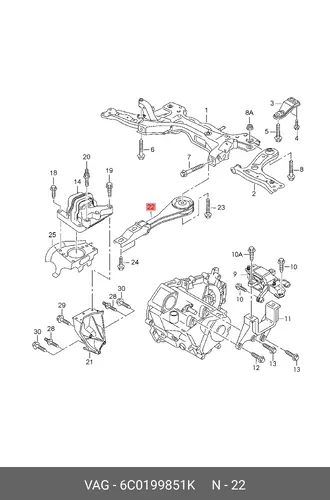 Mounting, manual transmission 6C0199851K VAG