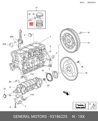 Кольца поршневые GM 93186225