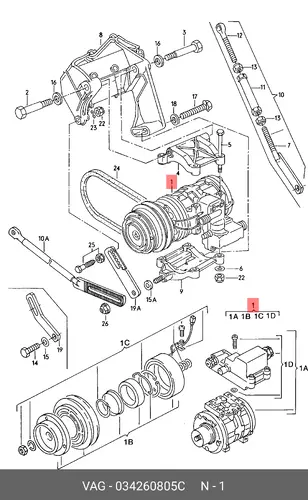 компрессор кондиционера Audi 034260805C VAG