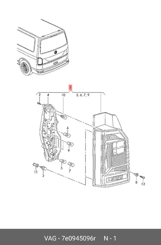 Фонарь задний VAG 7E0945096R
