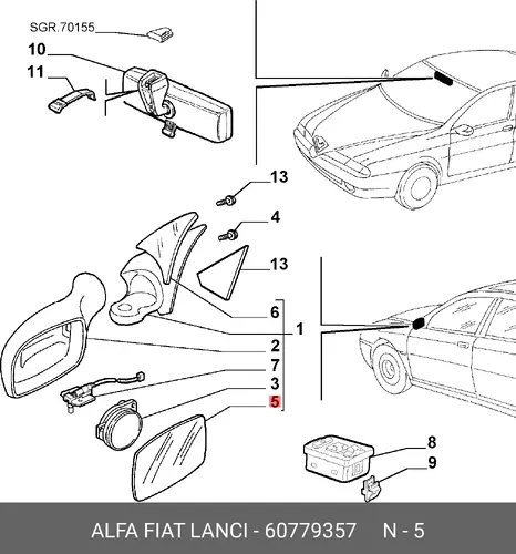 стекло зеркала п. AR 60779357 ALFA ROMEO