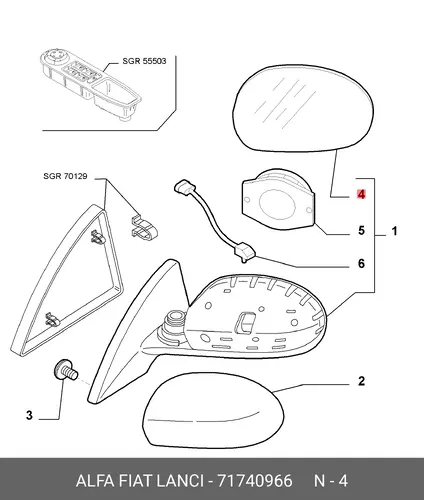 стекло зеркала л. AR 71740966 ALFA ROMEO