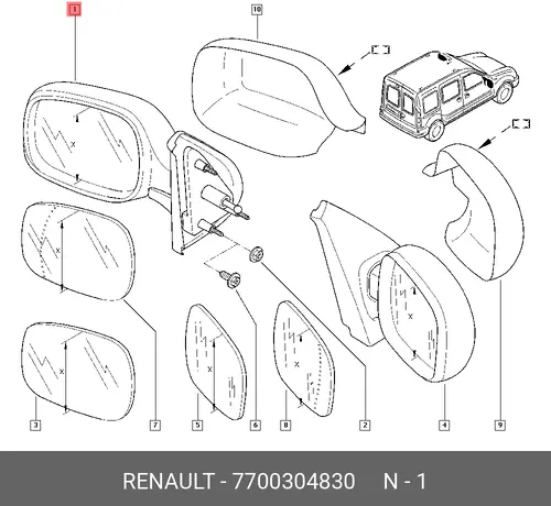 ЗЕРКАЛО ЛЕВОЕ KANGOO RENAULT 7700304830