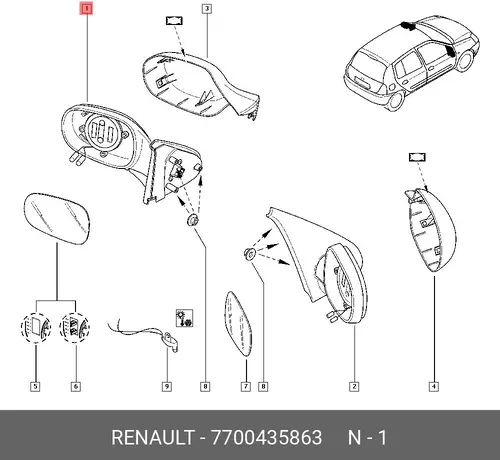 Зеркало лев CB1D 7700435863 RENAULT