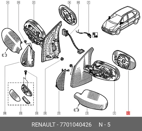 Стекло зерк. лев. Clio 2/Meg/Scen 7701040426 RENAULT