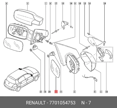 ЗЕРКАЛЬНЫЙ ЭЛЕМ. ПР. МЕГ2СЦ2 7701054753 RENAULT