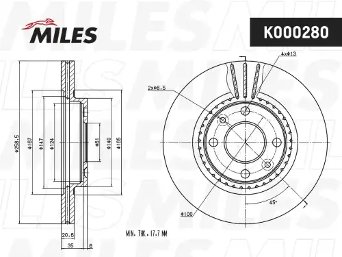 Тормозной диск MILES K000280