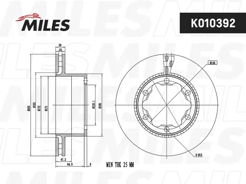 Тормозной диск MILES K010392