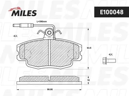 Тормозные колодки дисковые передняя ось MILES E100048