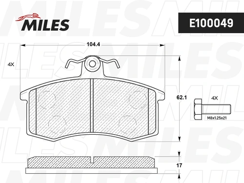 Тормозные колодки дисковые передняя ось MILES E100049
