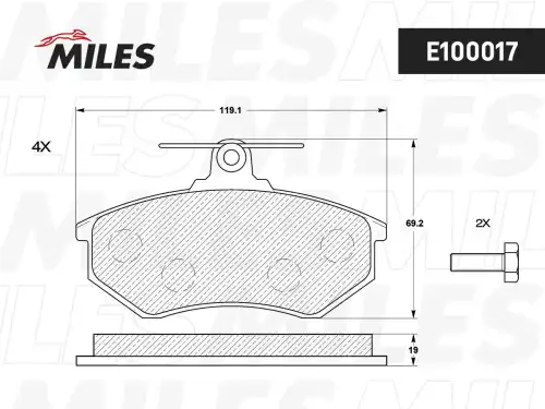 Тормозные колодки дисковые передняя ось MILES E100017