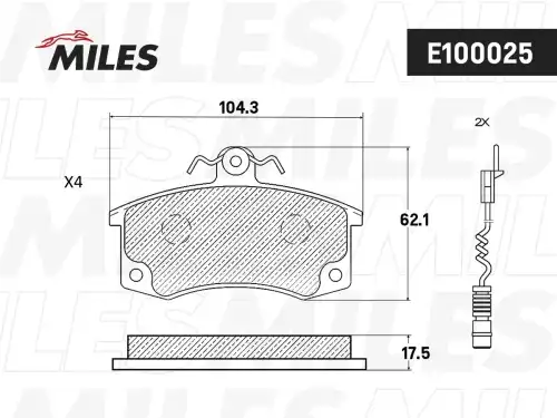 Тормозные колодки дисковые передняя ось MILES E100025