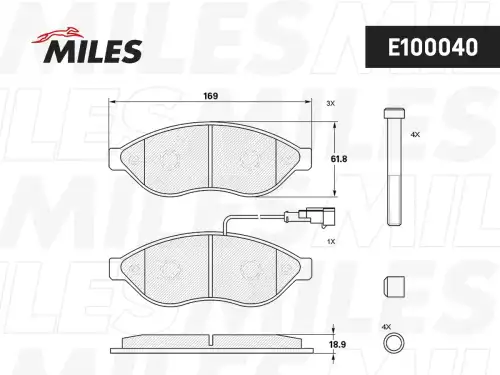 Тормозные колодки дисковые передняя ось MILES E100040
