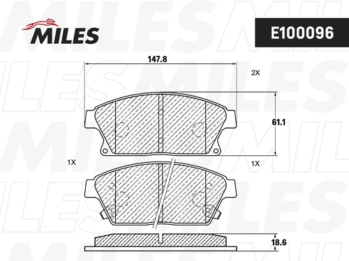 Тормозные колодки дисковые передняя ось MILES E100096