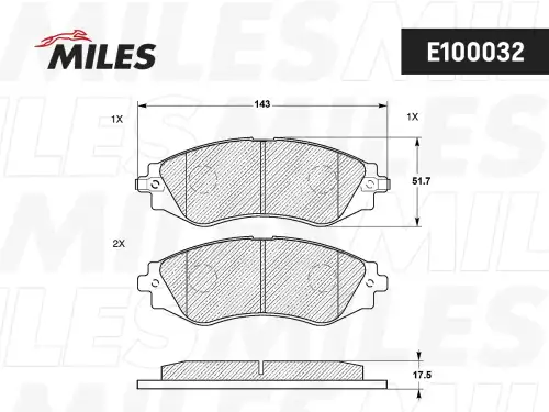 Тормозные колодки дисковые передняя ось MILES E100032