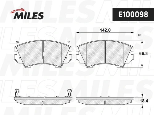 Тормозные колодки дисковые передняя ось MILES E100098
