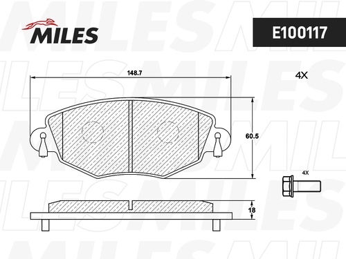 Тормозные колодки дисковые передняя ось MILES E100117