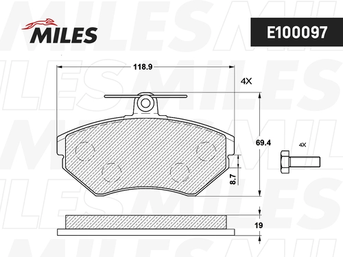 Тормозные колодки дисковые передняя ось MILES E100097