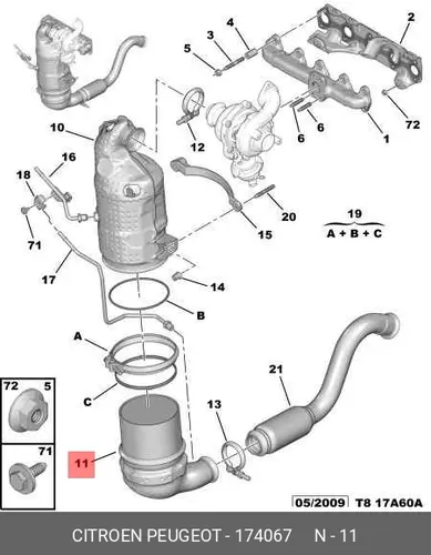 катализатор глушителя VW 1740 67 PSA