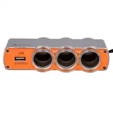 разветвитель прикуривателя ! 3 гнезда + USB, оранжевый\ ASP-3U-03 AIRLINE