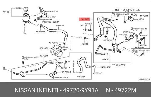 Шланг ГУР NISSAN 497209Y91A