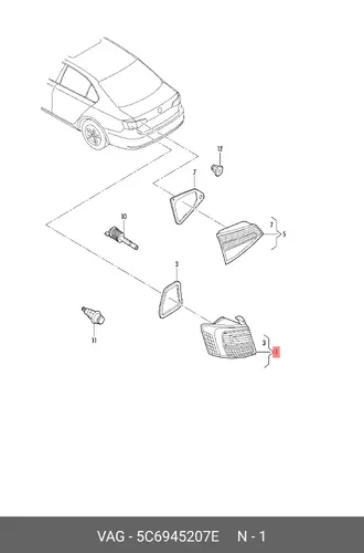 Фонарь задний VAG 5C6945207E