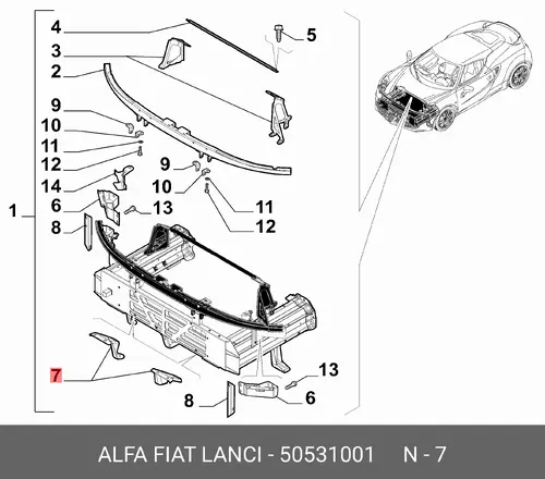 Кронштейн радиатора левый 50531001 FIAT